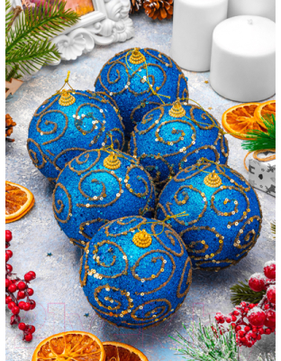 Набор шаров новогодних Elan Gallery Вензеля / 970097 (6шт, синий)