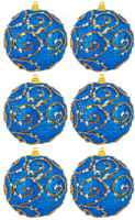Набор шаров новогодних Elan Gallery Вензеля / 970098 (6шт, синий) - 