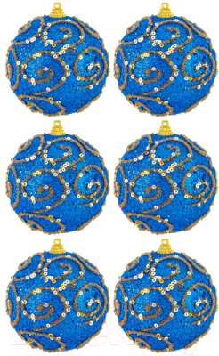 Набор шаров новогодних Elan Gallery Вензеля / 970098 (6шт, синий)