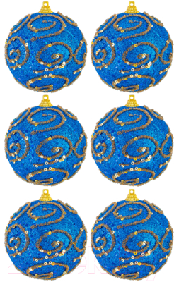 Набор шаров новогодних Elan Gallery Вензеля / 970098 (6шт, синий)