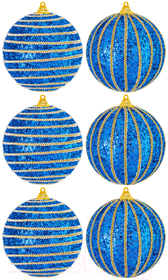 Набор шаров новогодних Elan Gallery Полоски / 970099 (6шт, синий)