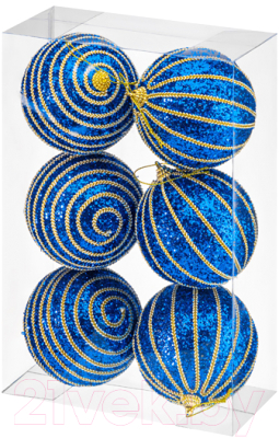 Набор шаров новогодних Elan Gallery Полоски / 970099 (6шт, синий)