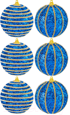 Набор шаров новогодних Elan Gallery Полоски / 970100 (6шт, синий)