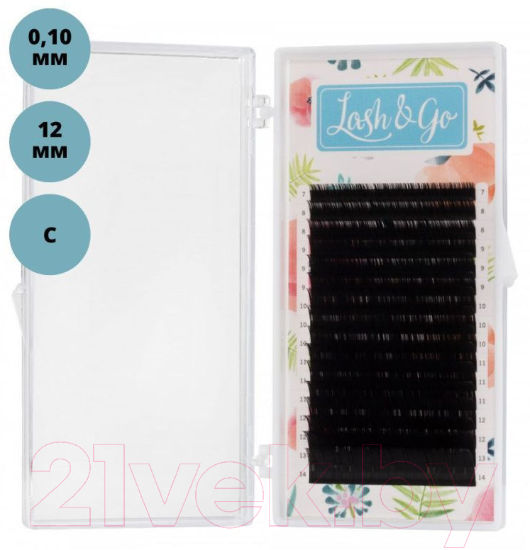 Ресницы для наращивания Lash&Go На ленте 12/C/0.10мм (16 линий, черный)