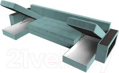 Диван П-образный Лига Диванов Дубай полки справа (велюр бирюзовый)