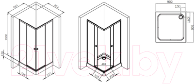 Душевой уголок AM.PM X-Joy Square Slide 90x90 / W94G-403-9090-МТ (матовый хром/прозрачное стекло)