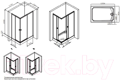 Душевой уголок AM.PM X-Joy Square Slide 120x80 / W94G-403-12080-BТ (черный/прозрачное стекло)