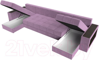 Диван П-образный Лига Диванов Дубай полки справа (микровельвет сиреневый)