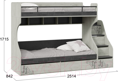 Двухъярусная кровать ТриЯ Оксфорд-2 СМ-399.11.012 (матера/дуб крафт белый с рисунком)