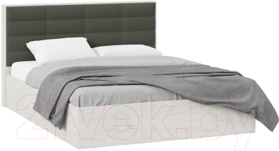 Двуспальная кровать ТриЯ Агата универсальная тип 1 с ПМ 160x200 (дуб крафт белый/велюр серый)