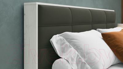Двуспальная кровать ТриЯ Агата универсальная тип 1 с ПМ и заглушиной 160x200 (дуб крафт белый/велюр серый)