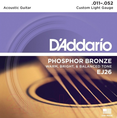 Струны для акустической гитары D'Addario EJ26 Custom Light 11-52 (фосфор/бронза)