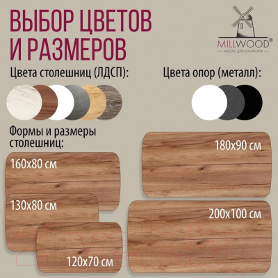 Обеденный стол Millwood Лофт Мюнхен Л 200x100x75 (дуб табачный Craft/металл белый)