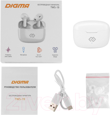 Беспроводные наушники Digma TWS-19 (белый)