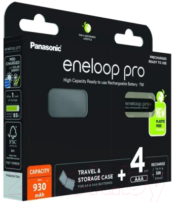 Комплект аккумуляторов Panasonic Eneloop Pro AAA 930 4BP (BK-4HCDEC4BE)