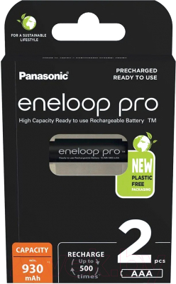 Комплект аккумуляторов Panasonic Eneloop Pro AAA 930 2BP (BK-4HCDE/2BE)