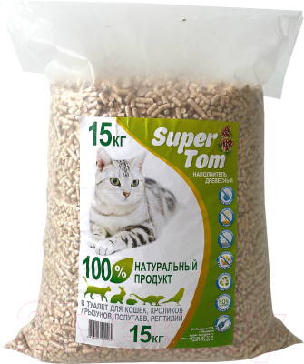 Наполнитель для туалета Super Tom Древесный (15кг)
