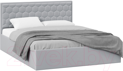 Двуспальная кровать ТриЯ Порто универсальная с ПМ 160x200 (велюр Confetti Silver)