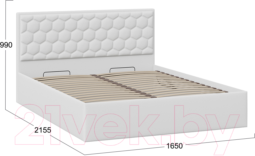 Двуспальная кровать ТриЯ Порто универсальная с ПМ 160x200 (экокожа белый Polo) — фото 4