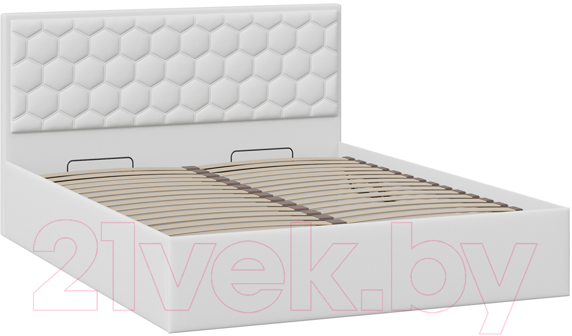 Двуспальная кровать ТриЯ Порто универсальная с ПМ 160x200 (экокожа белый Polo) — фото 2