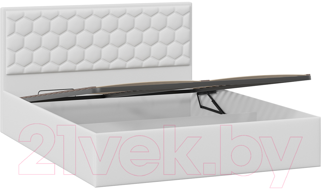 Двуспальная кровать ТриЯ Порто универсальная с ПМ 160x200 (экокожа белый Polo) — фото 3