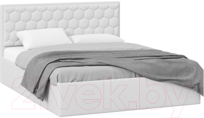 Двуспальная кровать ТриЯ Порто универсальная с ПМ 160x200 (экокожа белый Polo)