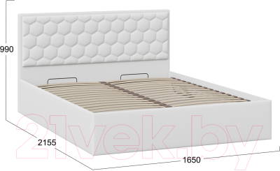 Двуспальная кровать ТриЯ Порто универсальная с ПМ 160x200 (экокожа белый Polo)