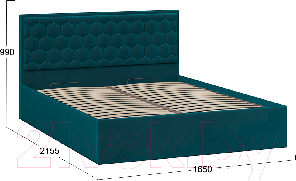 Двуспальная кровать ТриЯ Порто универсальная с ПМ и заглушиной 160x200 (велюр Confetti Izumrud) — фото 4