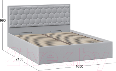 Двуспальная кровать ТриЯ Порто универсальная с ПМ и заглушиной 160x200 (велюр Confetti Silver)