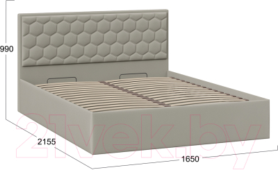 Двуспальная кровать ТриЯ Порто универсальная с ПМ и заглушиной 160x200 (велюр Confetti Smoke)