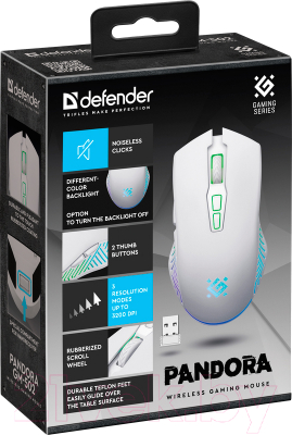Мышь Defender Pandora GM-502 / 52502 (белый)