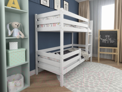 Двухъярусная кровать детская EcoWood Моритц 2 80х200 с бортиком / ECO.001.00042.80-200.W