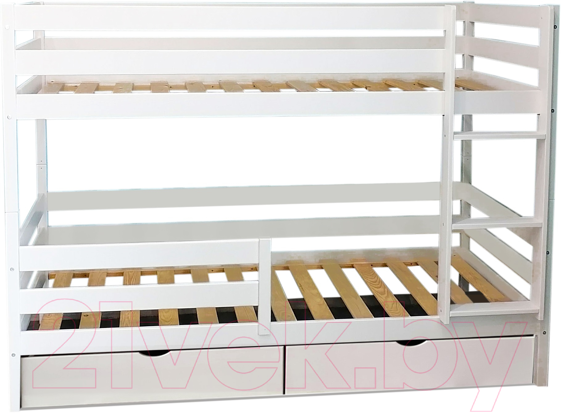 Двухъярусная кровать детская EcoWood Моритц 2 80х200 с бортиком и ящиками / ECO.001.00043.80-200.W