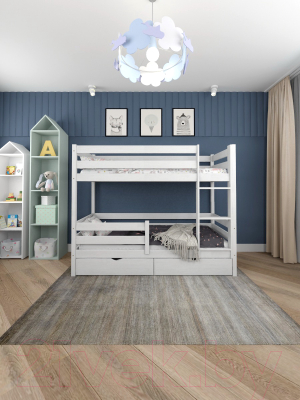 Двухъярусная кровать детская EcoWood Моритц 2 80х200 с бортиком и ящиками / ECO.001.00043.80-200.W