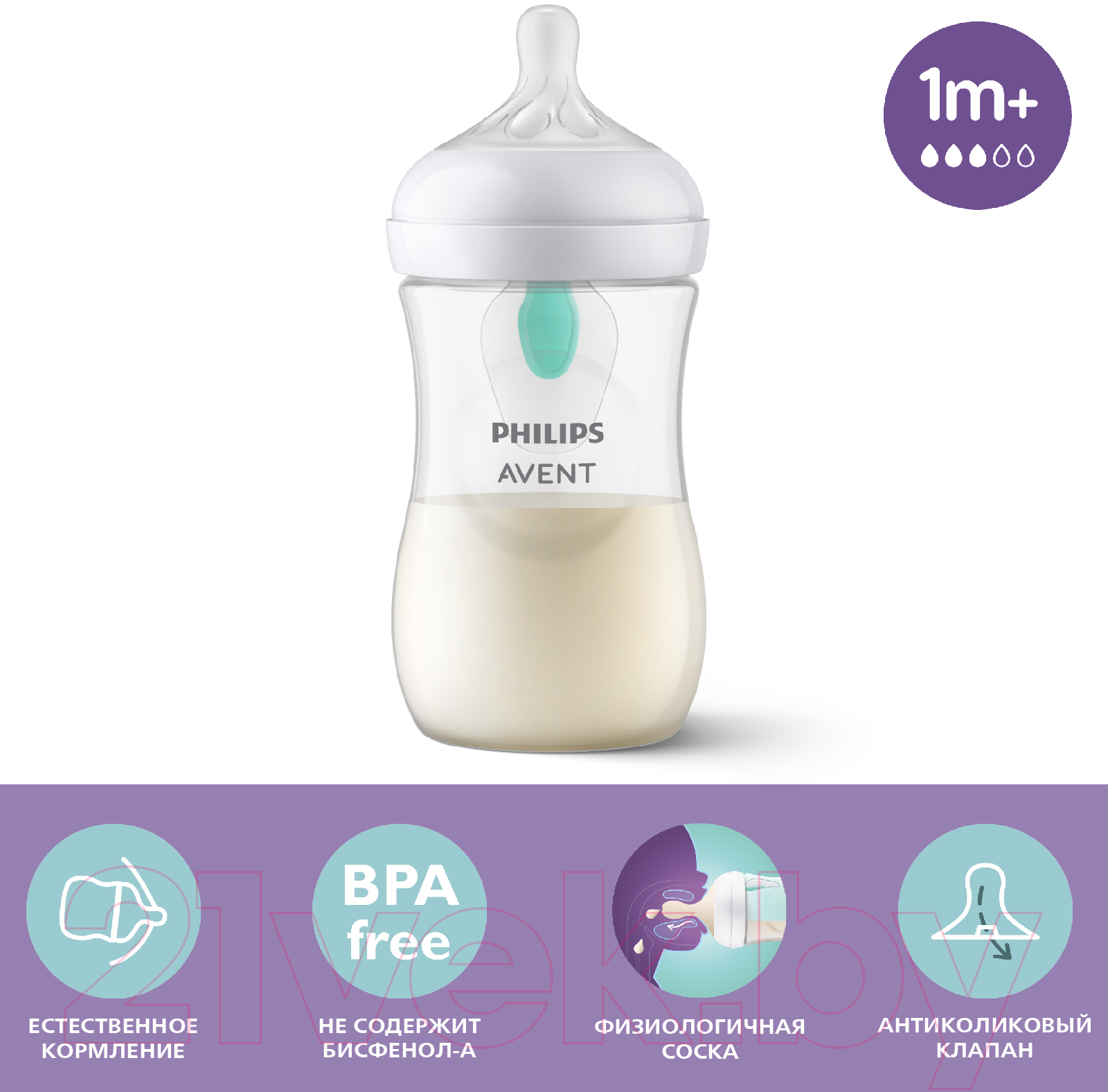 Бутылочка для кормления Philips AVENT Natural Response с клапаном AirFree / SCY673/01 (260мл) — фото 2