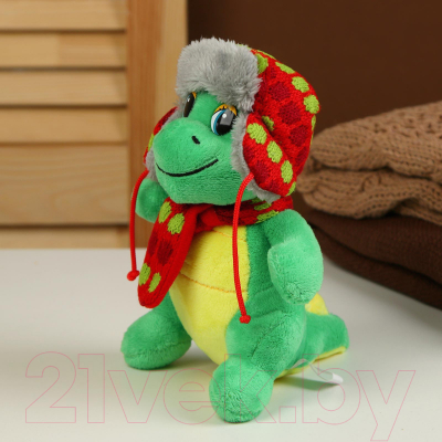 Мягкая игрушка Sima-Land Дракон в шапке ушанке и шарфе / 9473180 (зеленый/желтый)
