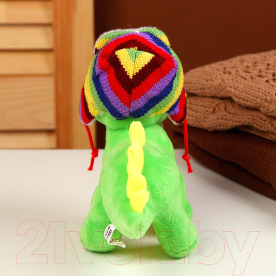 Мягкая игрушка Sima-Land Дракон в разноцветной шапке ушанке / 9473198 (зеленый/желтый)