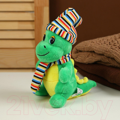 Мягкая игрушка Sima-Land Дракон в полосатой шапке и шарфе / 9473176 (зеленый/желтый)