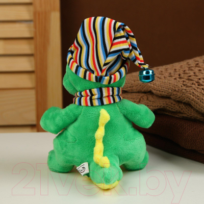 Мягкая игрушка Sima-Land Дракон в полосатой шапке и шарфе / 9473176 (зеленый/желтый)