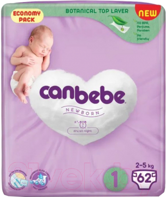 Подгузники детские Canbebe 1 2-5 кг (62шт)