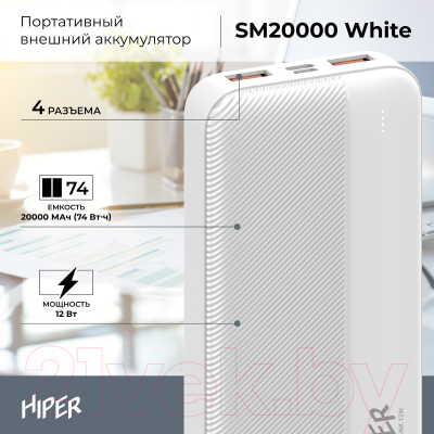 Портативное зарядное устройство HIPER SM20000 20000mAh (белый)