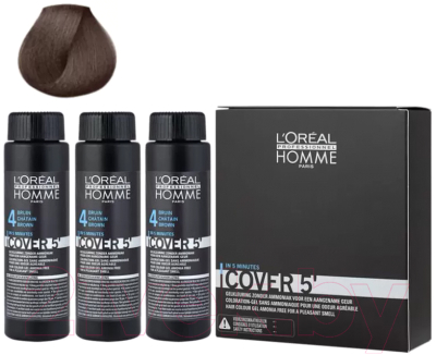 Тонирующий гель для волос L'Oreal Professionnel Homme Cover 5 №4 коричневый (3x50мл)
