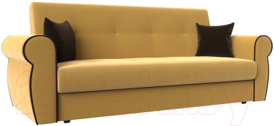 Диван Лига Диванов Лига-019 / 118354 (микровельвет желтый/коричневый/подушки коричневый)