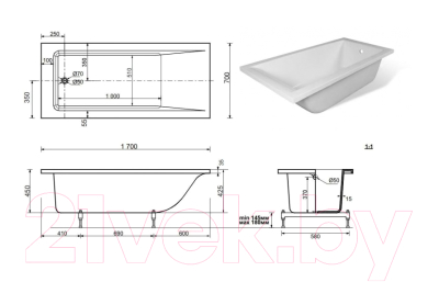 Купить Ванна из искусственного мрамора Эстет Delta 170x70 Silk / ФР-00014388  