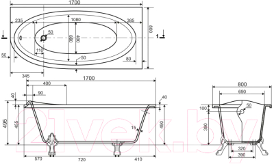 Ванна из искусственного мрамора Эстет Венеция 170x80 L / ФР-00001848