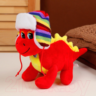 Мягкая игрушка Sima-Land Дракон в разноцветной шапке-ушанке / 9473199 (красный)