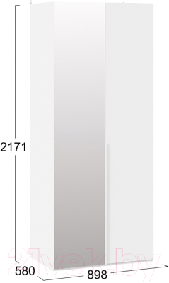Шкаф ТриЯ Порто СМ-393.07.005 с 1 глухой и 1 зеркальной дверями (белый жемчуг/белый софт)