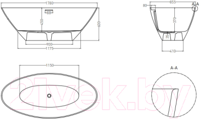 Ванна из искусственного мрамора Umy Home Mia Kit 178x85 / UG11212 (U-Coat, глянцевый, сифон)