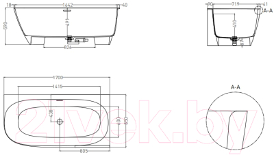 Ванна из искусственного мрамора Umy Home Nook R Kit 170x85 / UG11812RF (U-Coat, глянцевый, сифон)