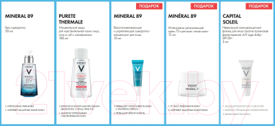Набор косметики для лица Vichy Mineral 89 Интенсивное увлажнение и укрепление кожи (50мл+100мл+10мл+15мл+3мл)